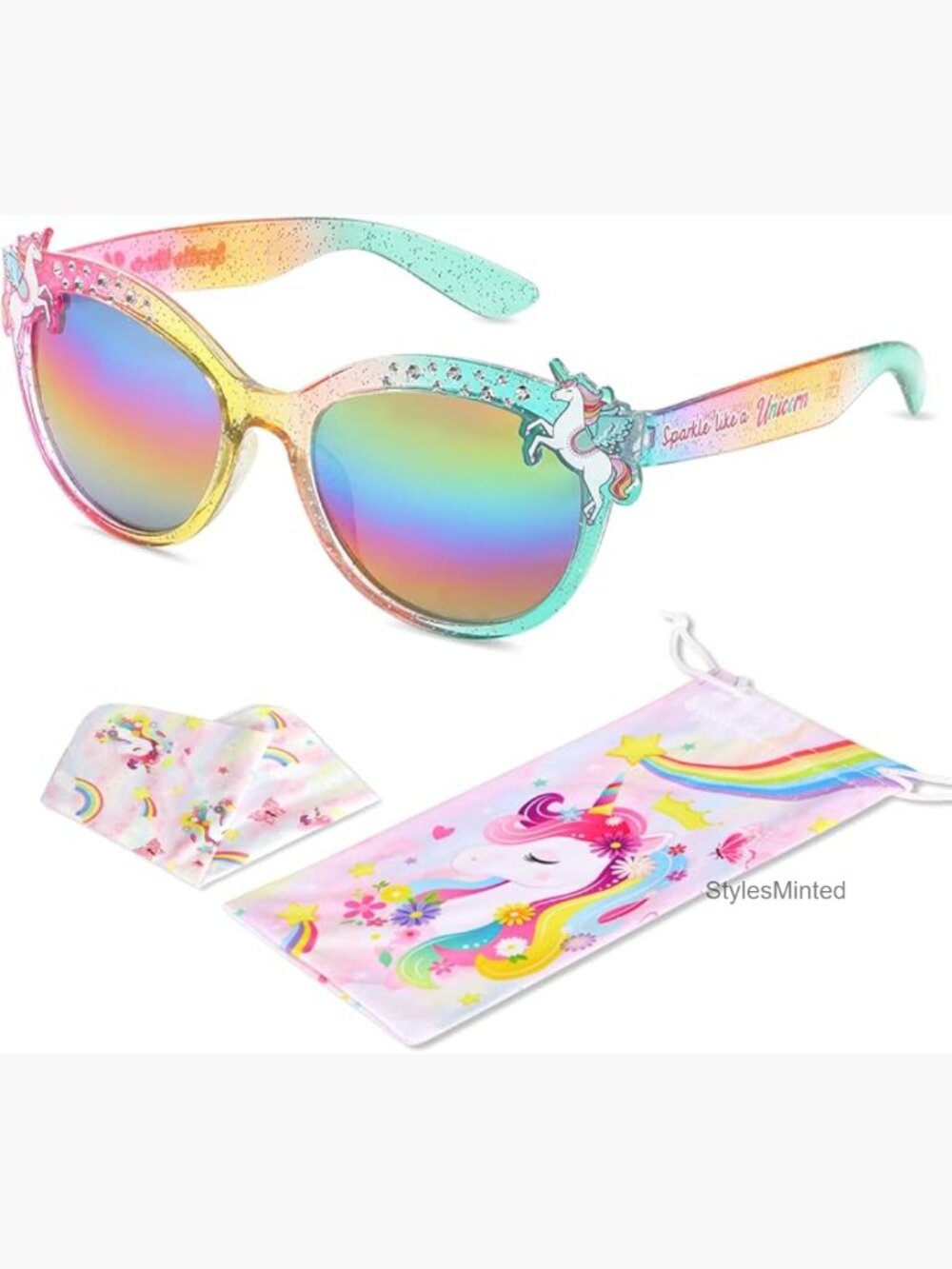 Unicorn Heart Glitter Kids Sunglasses UV Protection with Pouch